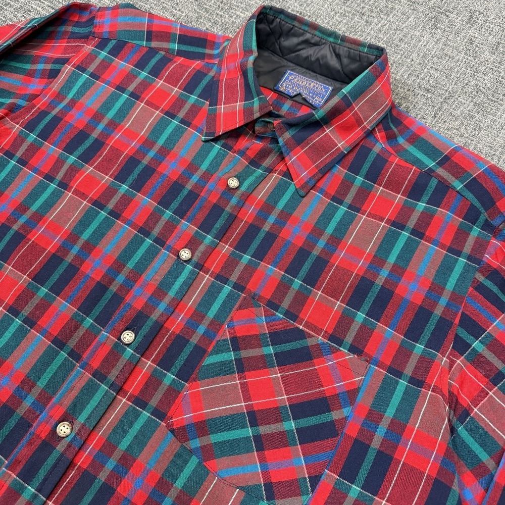 Vintage Pendleton Flannel Shirt Mens Large Red Plaid Virgin Wool Made In USA